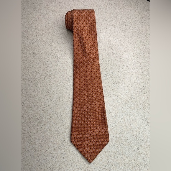 Joseph A Bank Orange Geometric Silk Tie - Picture 1 of 9